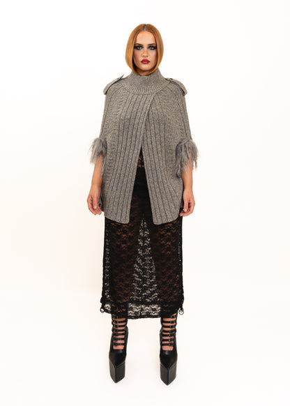 Yak wool cape/ poncho with Mongolian sheepskin trim
