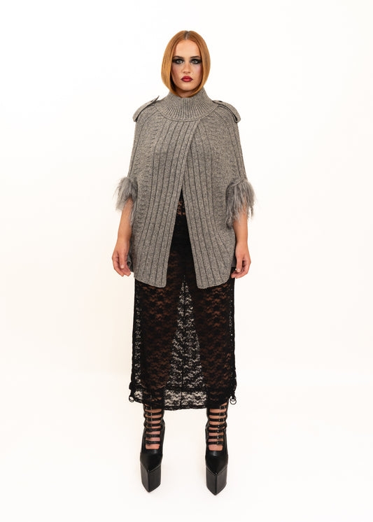 Yak wool cape/ poncho with Mongolian sheepskin trim