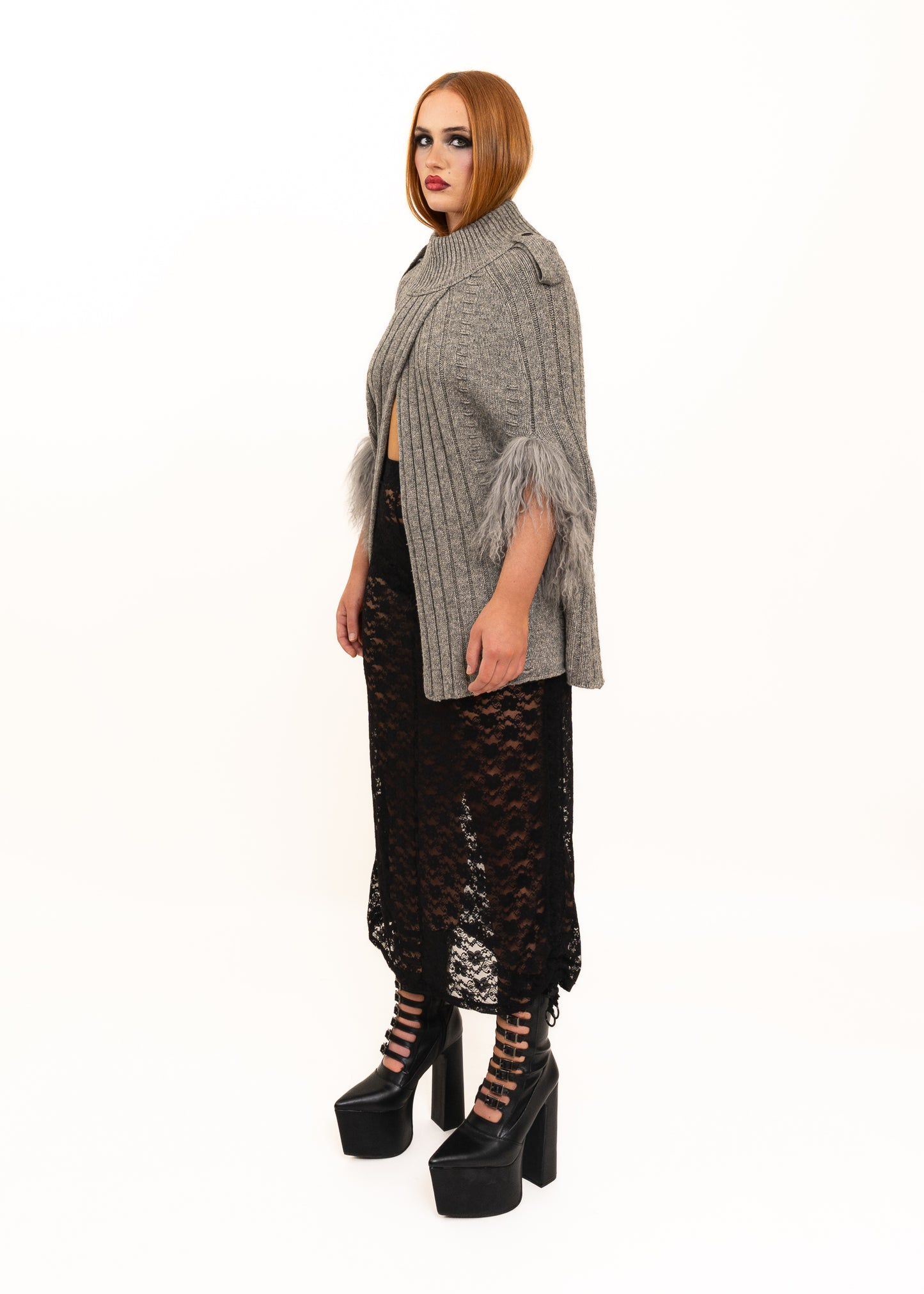 Yak wool cape/ poncho with Mongolian sheepskin trim