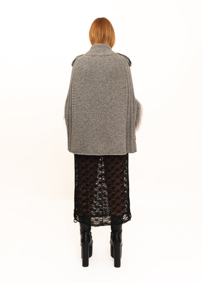 Yak wool cape/ poncho with Mongolian sheepskin trim