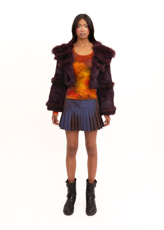 Purple cropped fur jacket