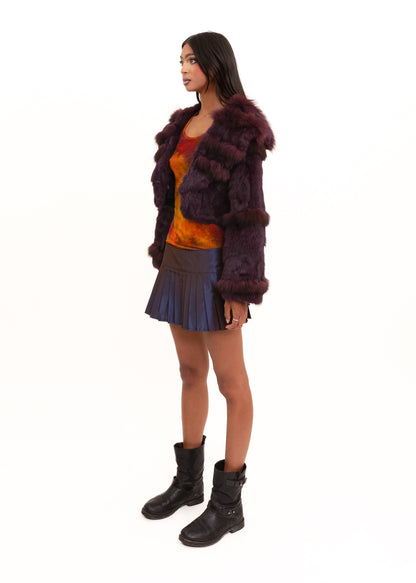 Purple cropped fur jacket