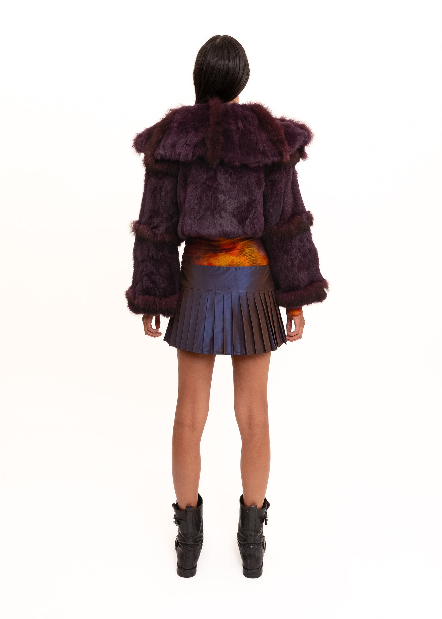 Purple cropped fur jacket