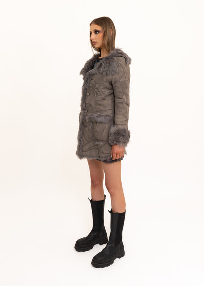 Patchwork suede shearling coat