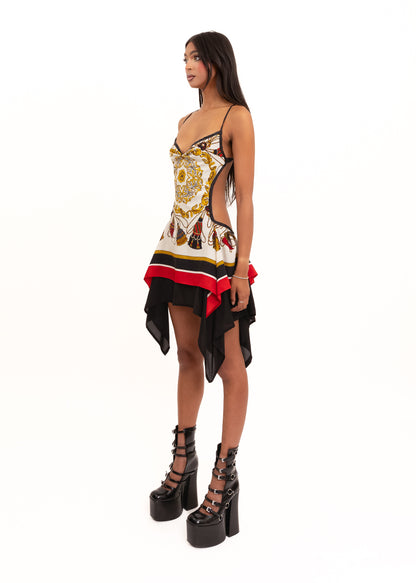 Odyssey Scarf Dress- cream/ red
