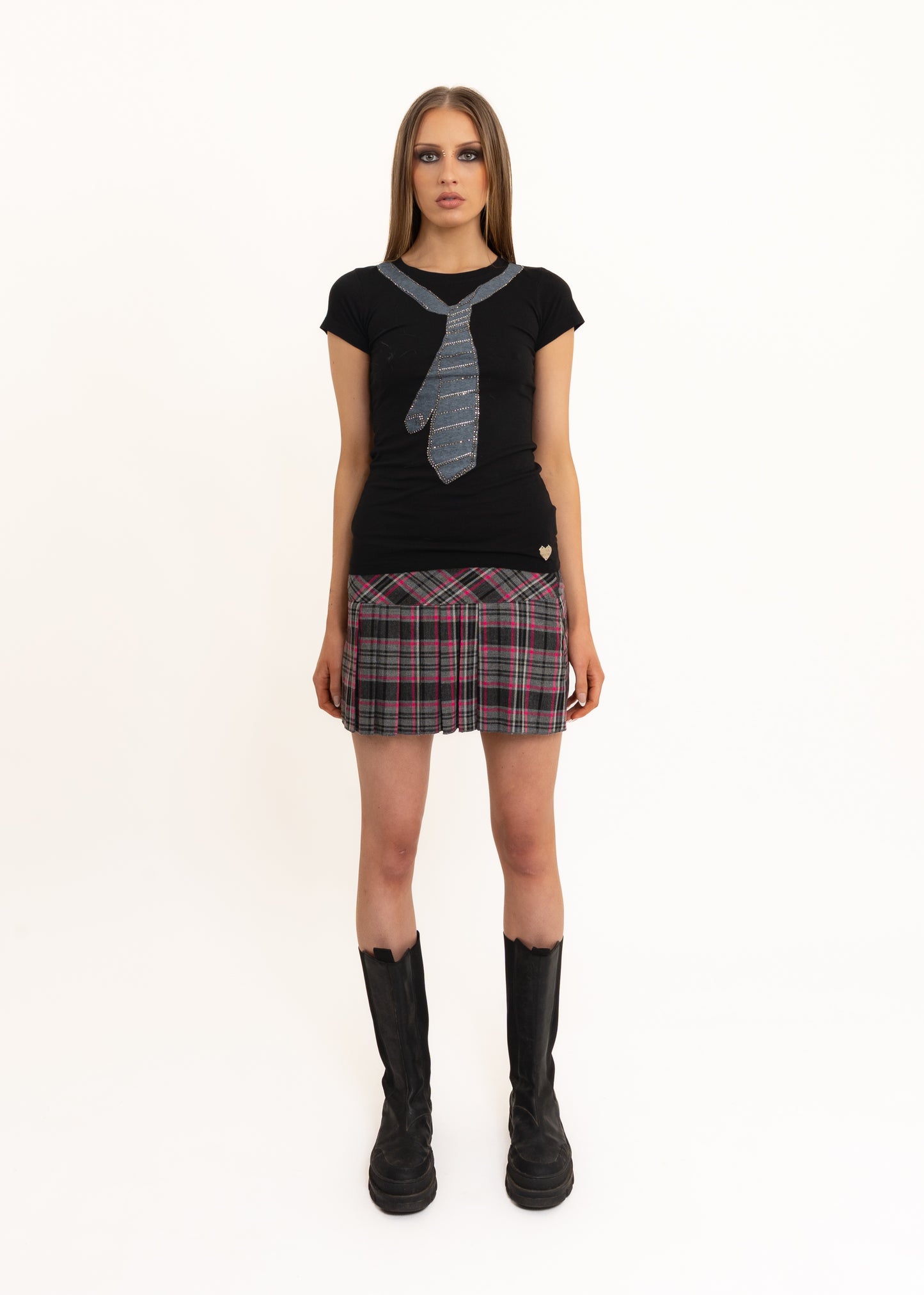 Pleated pink tartan mini skirt
