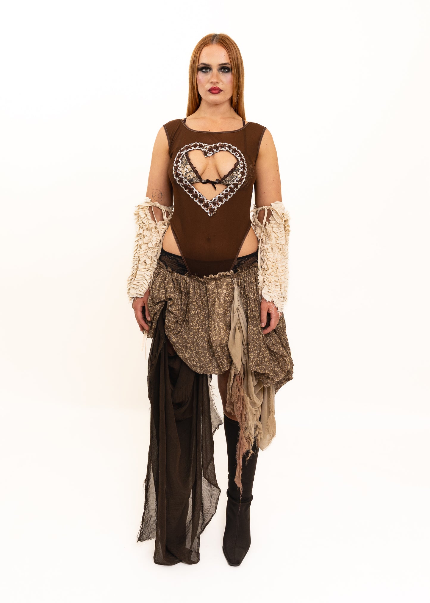 Heart Cut Out Leotard- Brown