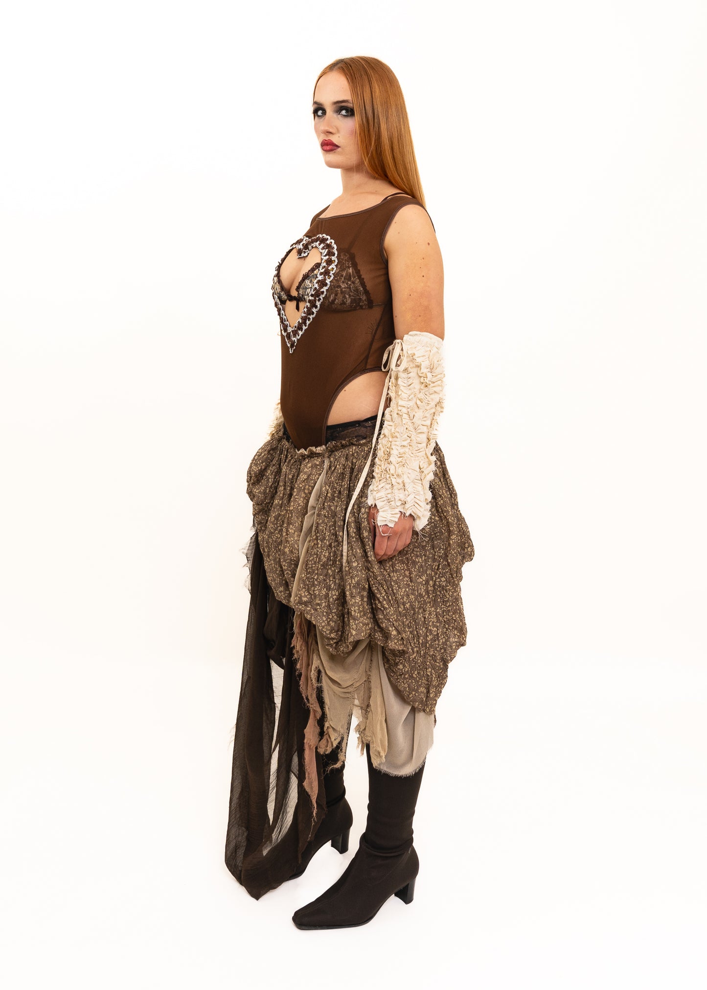 Heart Cut Out Leotard- Brown