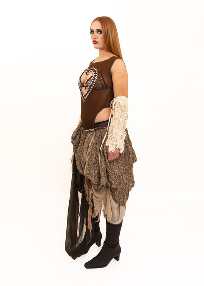 Heart Cut Out Leotard- Brown
