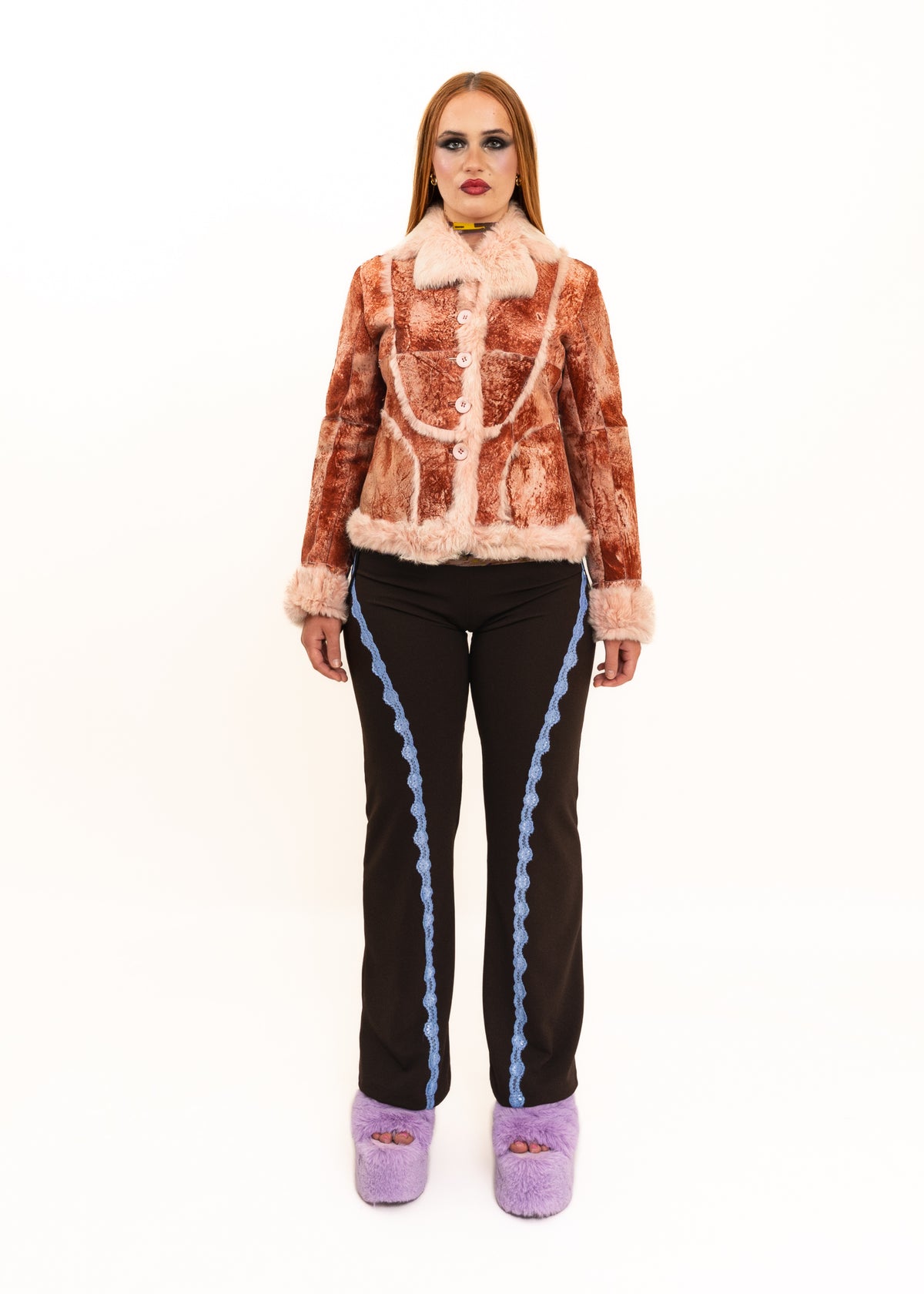 Variegated suede jacket with fur trims/ lining