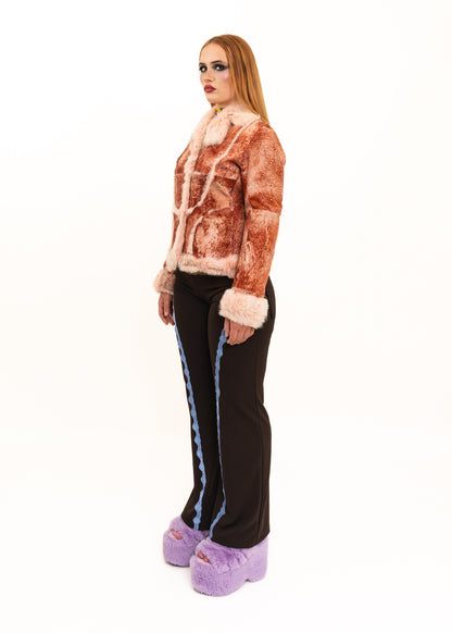 Variegated suede jacket with fur trims/ lining