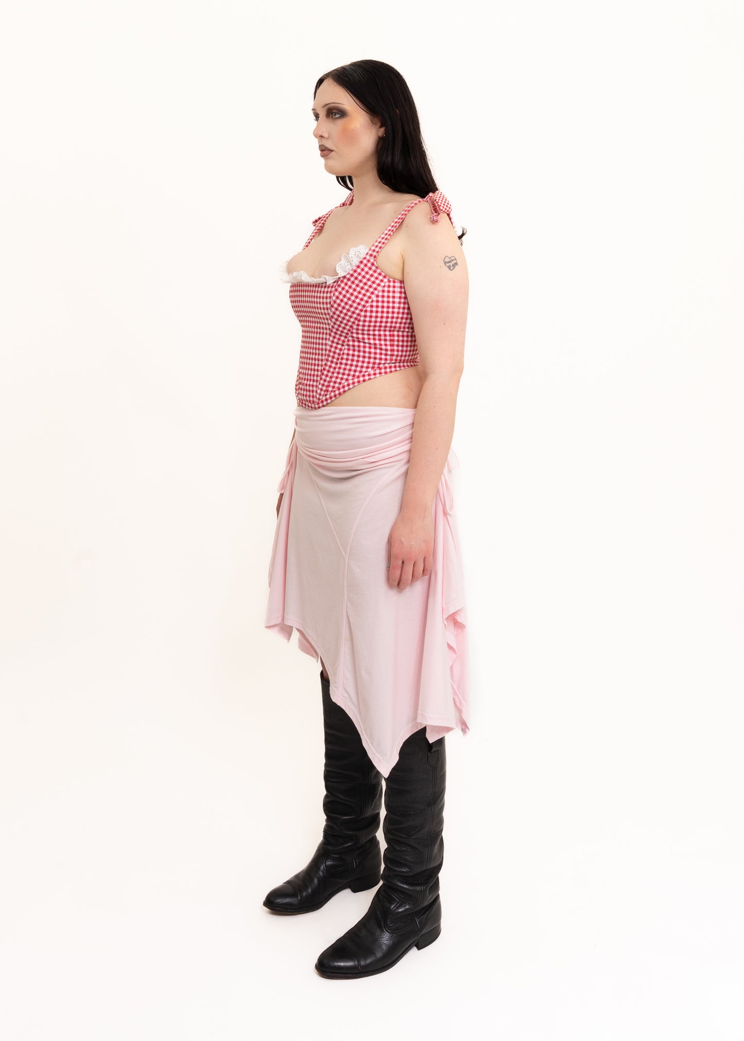 Gingham corset with lace trim