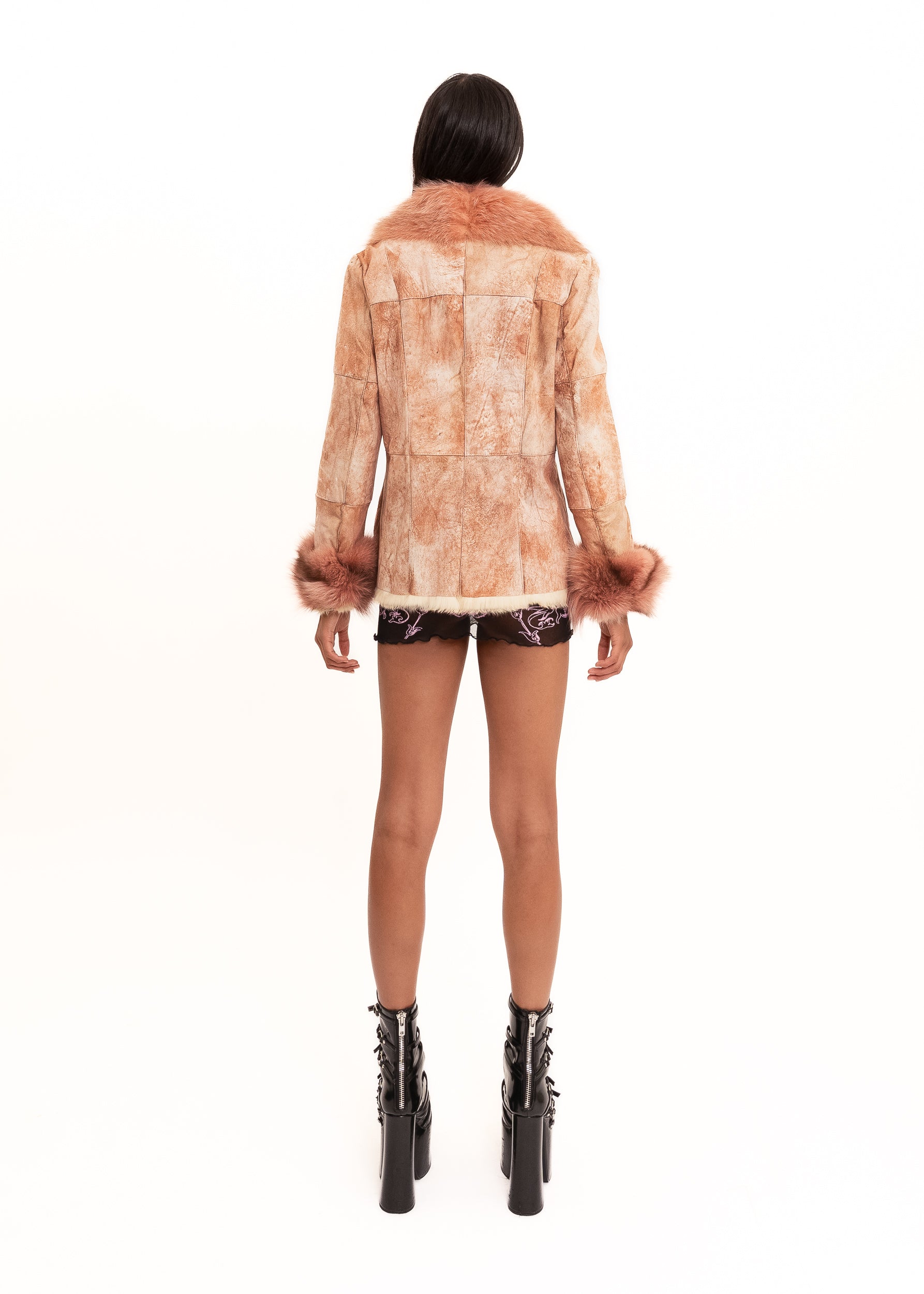 Japanese y2k dead stock pink suede coat with fur trim Bizarre Bazaar