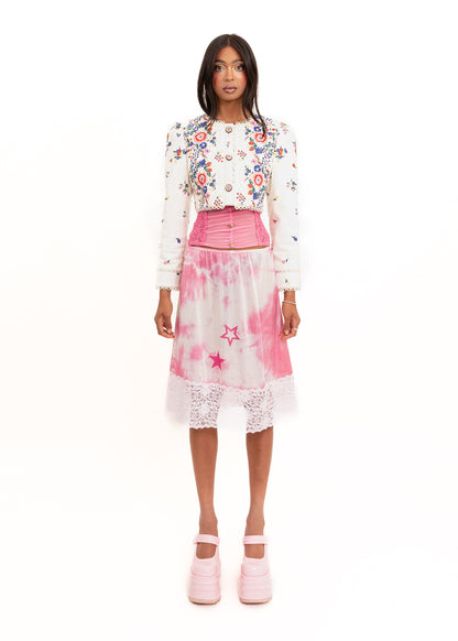 Embroidered puff sleeve vinyl jacket