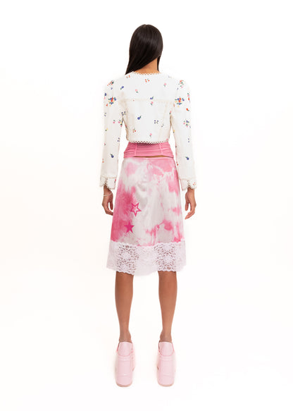 Embroidered puff sleeve vinyl jacket