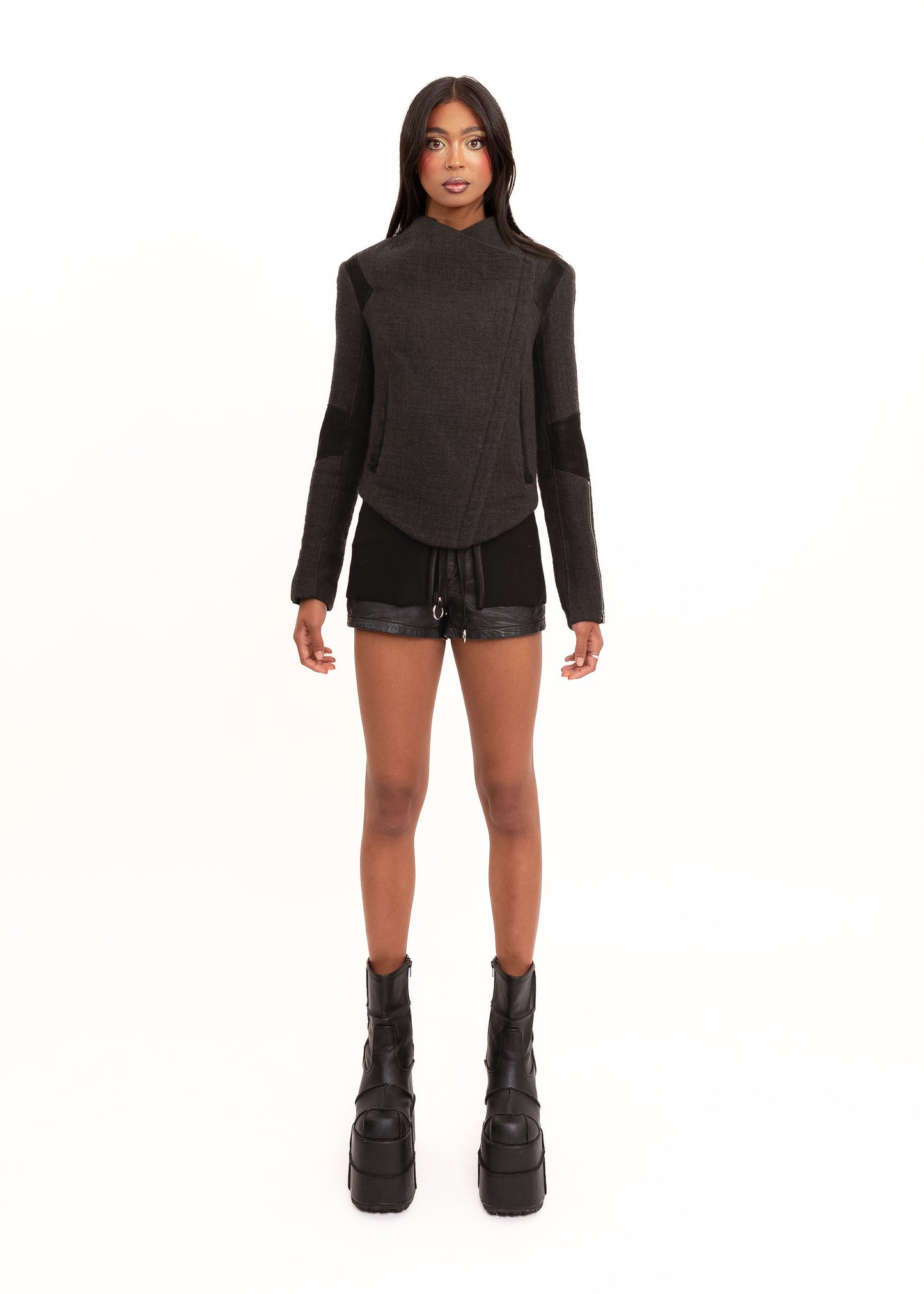 Asymmetric wool moto jacket