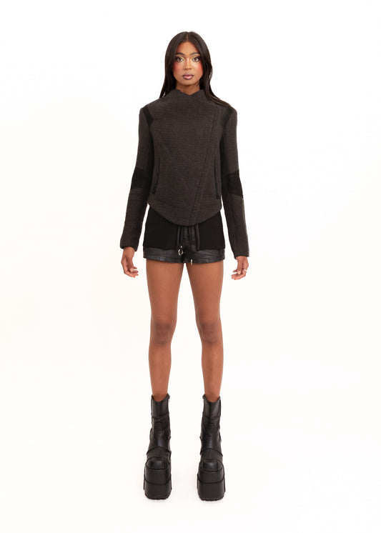 Asymmetric wool moto jacket