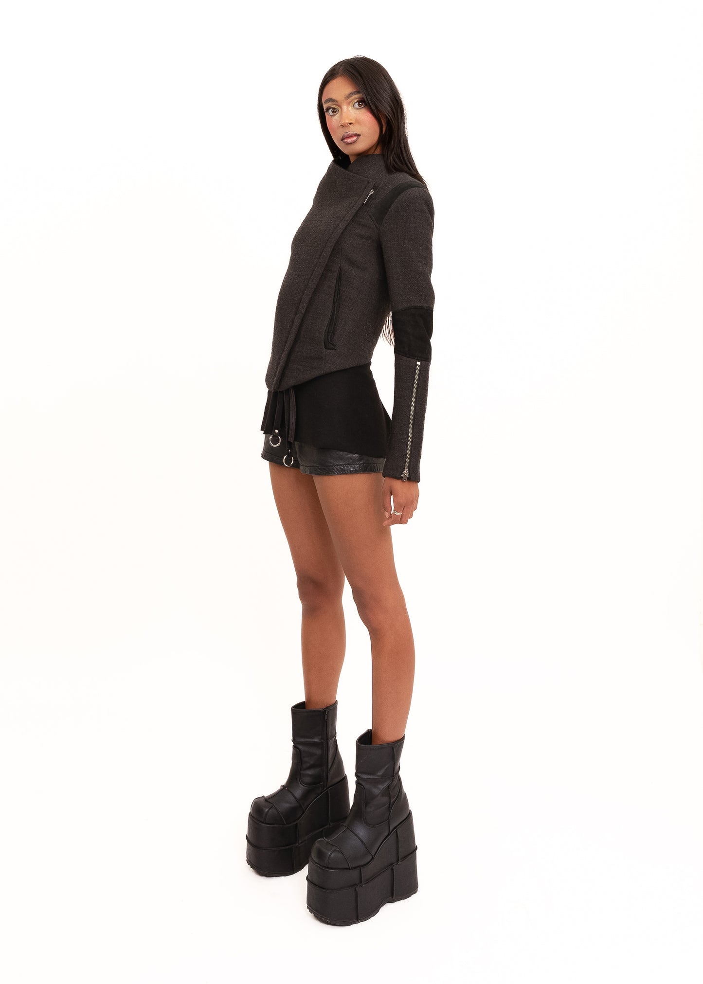 Asymmetric wool moto jacket
