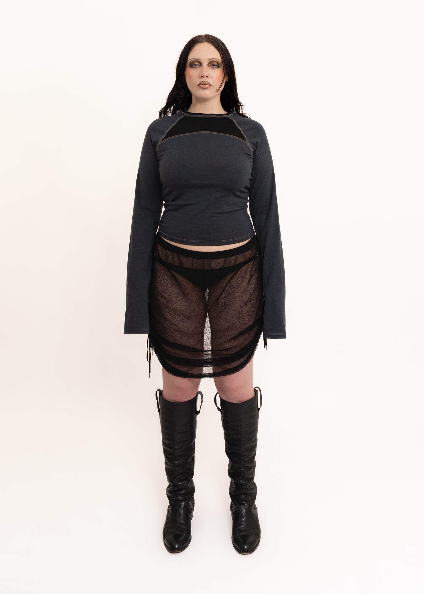 Sheer mesh ruched skirt