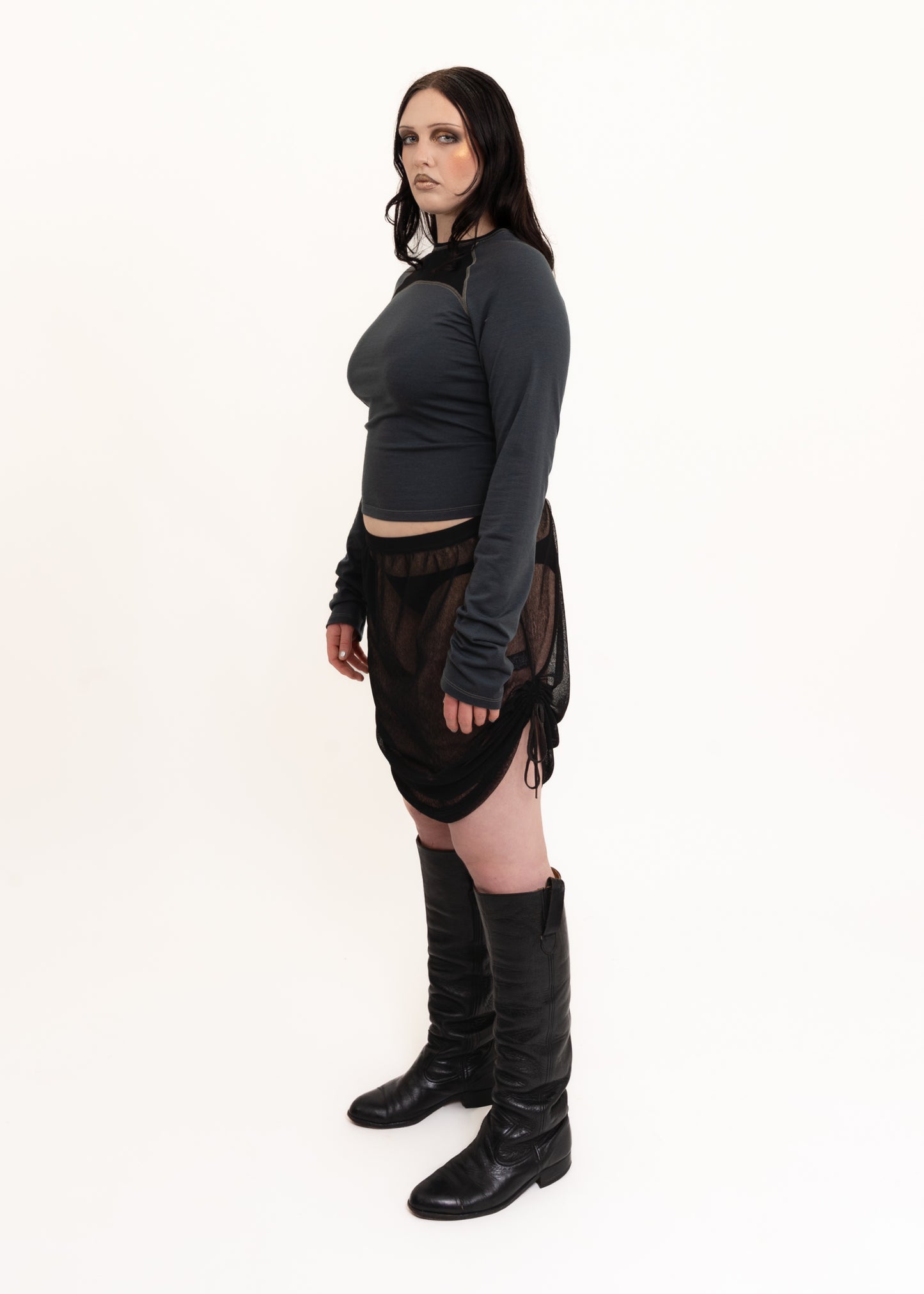 Sheer mesh ruched skirt