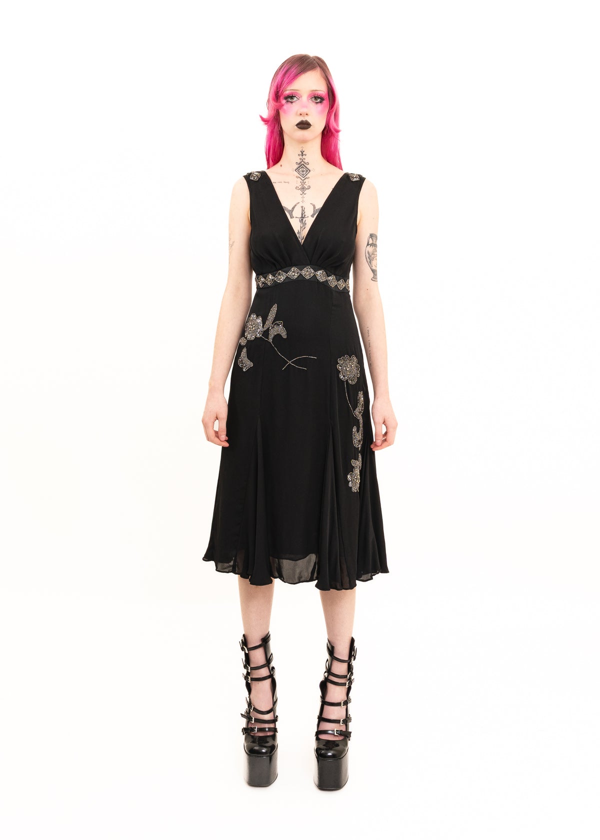 Beaded silk evening dress