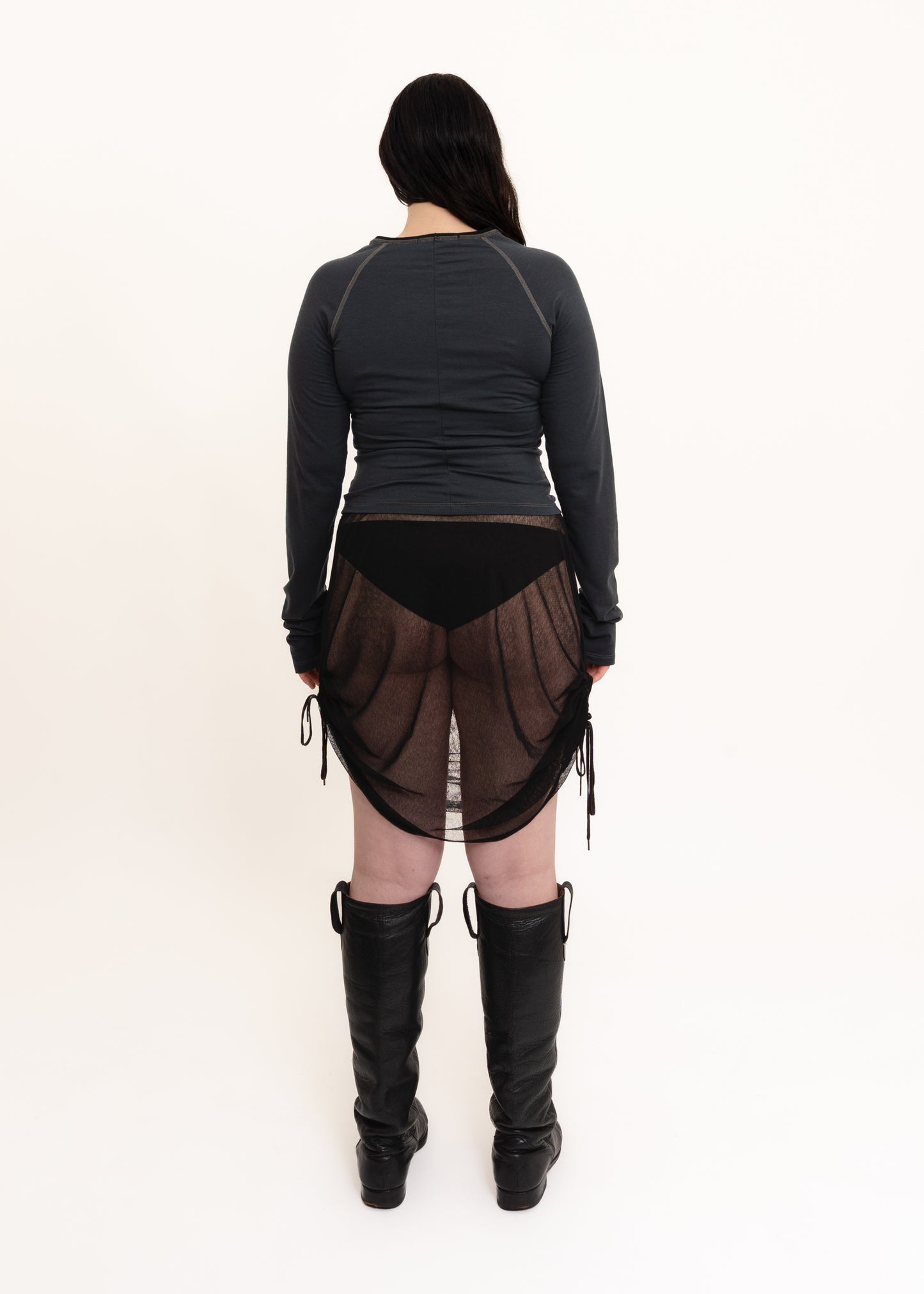 Sheer mesh ruched skirt