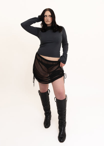 Sheer mesh ruched skirt