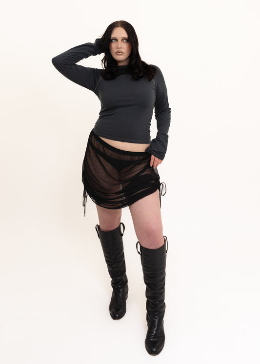 Sheer mesh ruched skirt