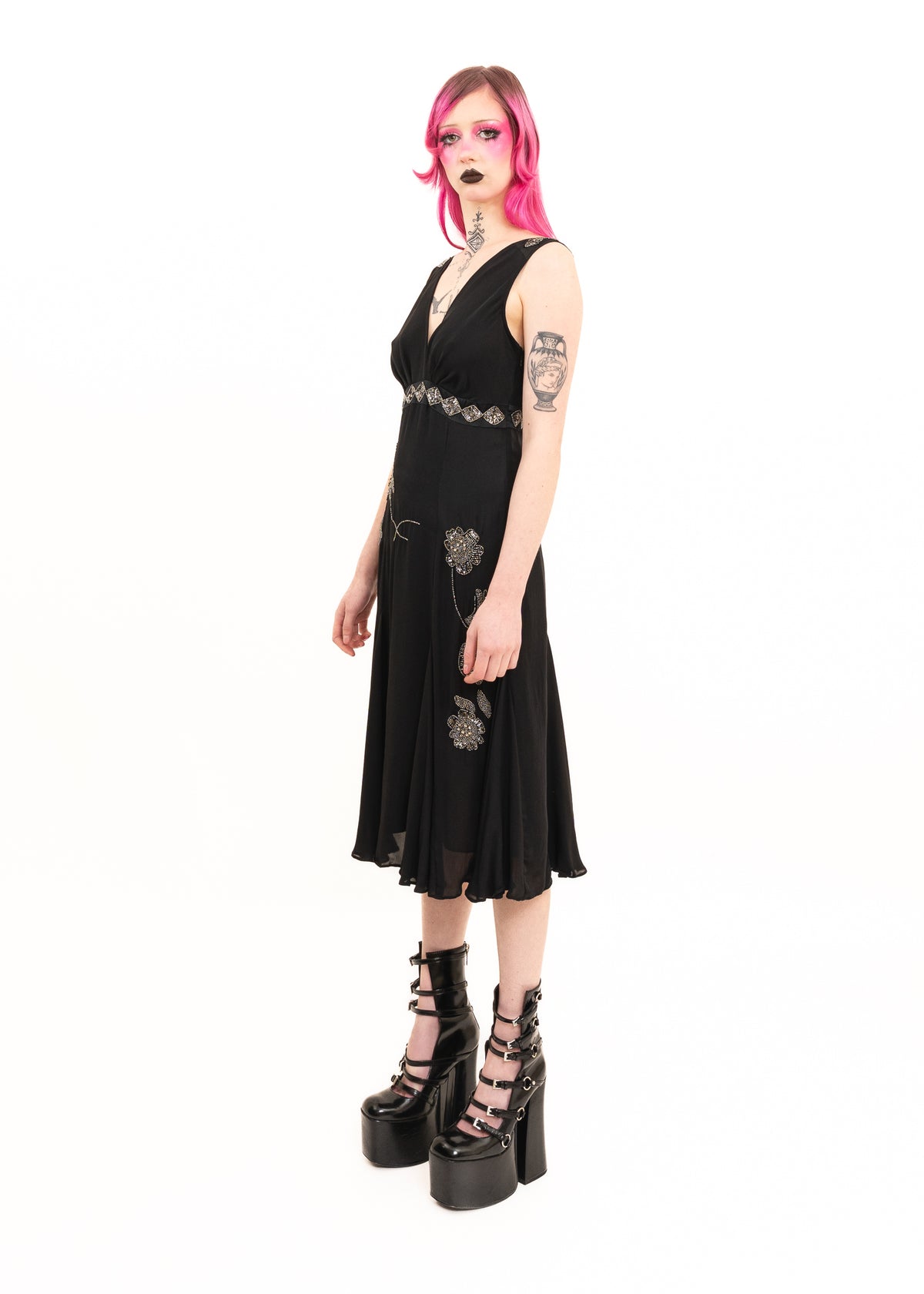 Beaded silk evening dress