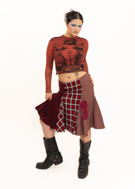 Patchwork clashing fabric skirt