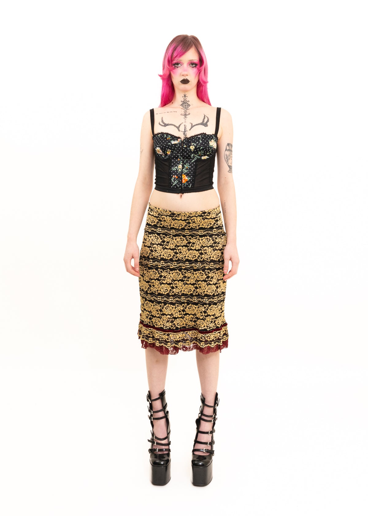 S/S2004 polkadot floral panelled corset