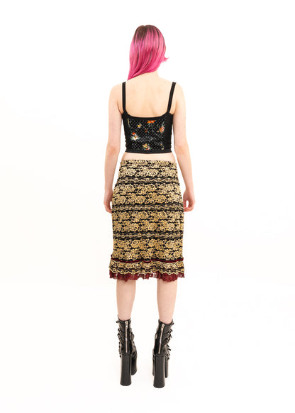 Lace skirt with velvet ribbon trim