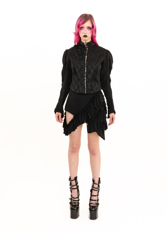 Mini Fray Skirt- Black Silk
