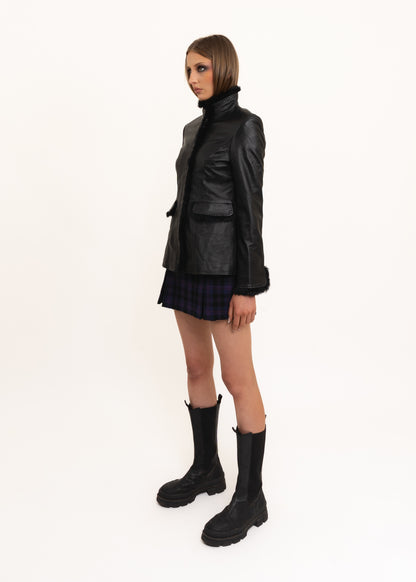 Leather jacket with fur trim