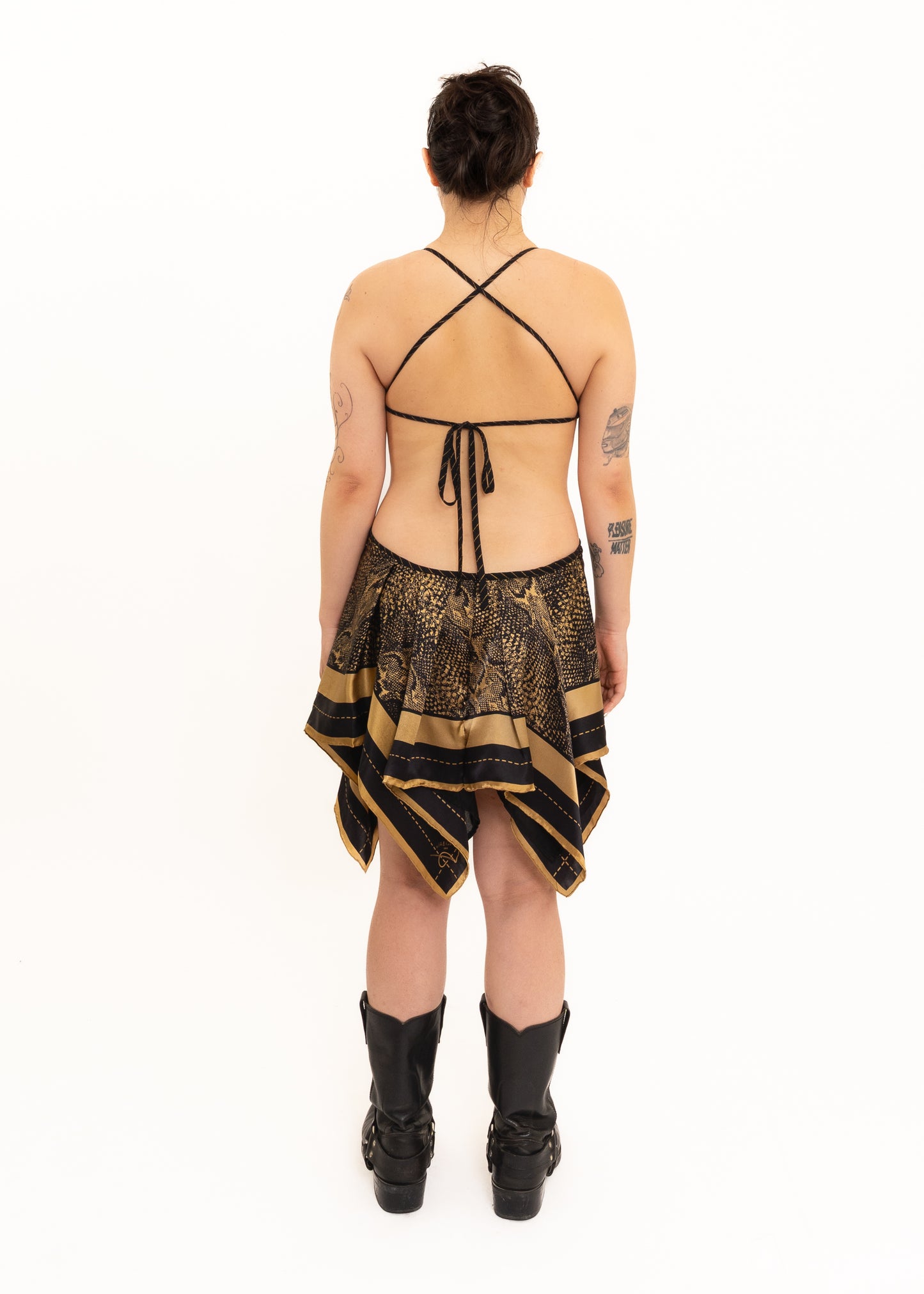 black dress with gold snake on back DIAMOND SNAKE OPEN BACK DRESS main image 1