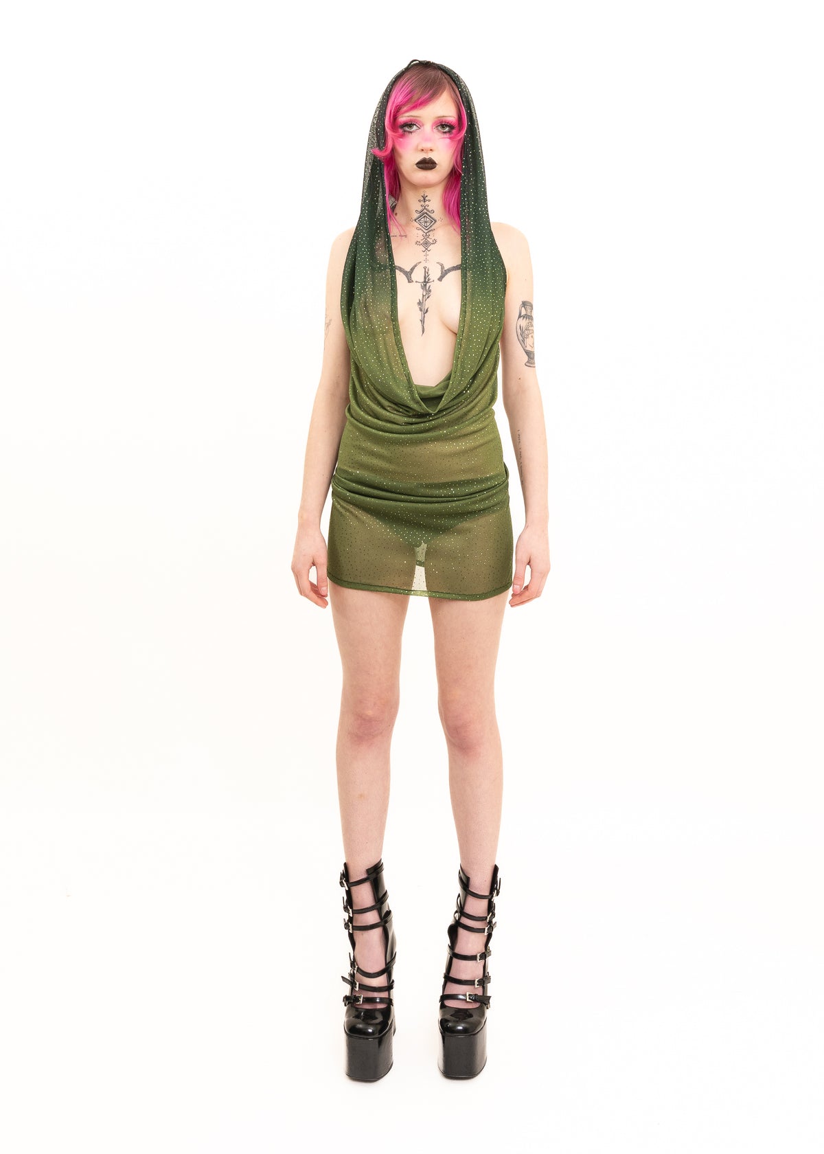Portals Dress- green glitter mesh