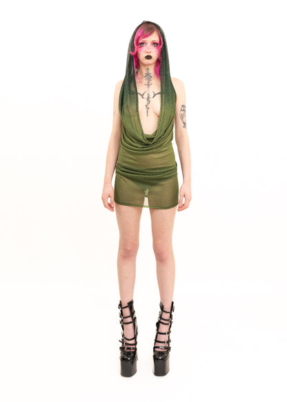 Portals Dress- green glitter mesh