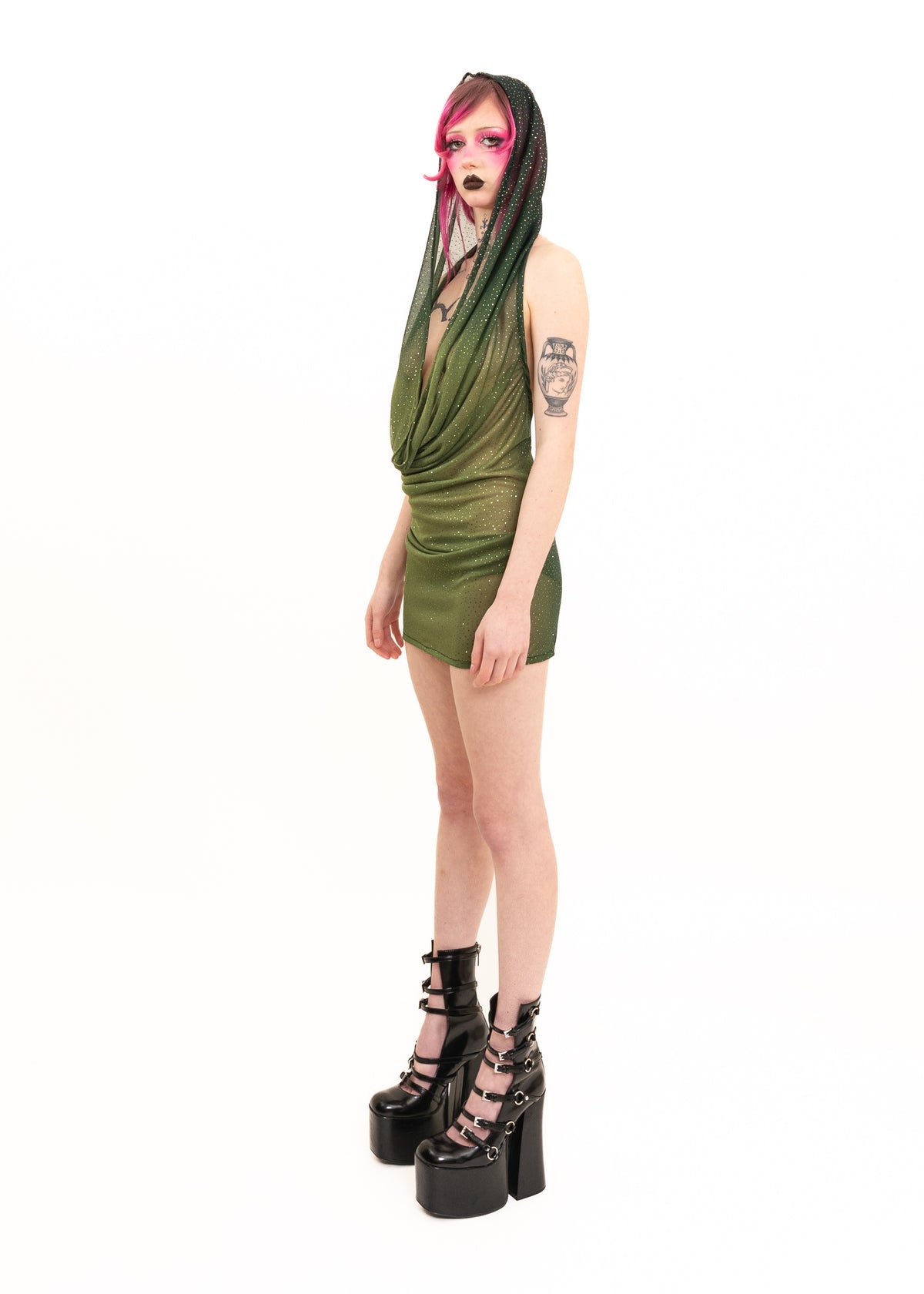 Portals Dress- green glitter mesh