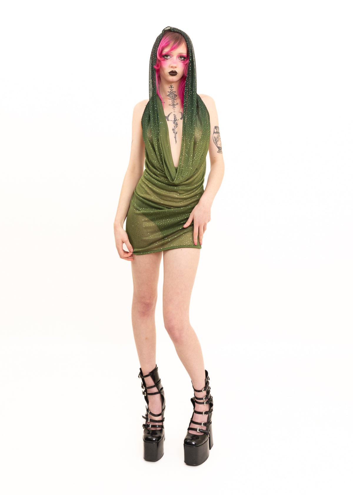 Portals Dress- green glitter mesh