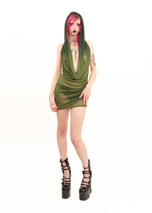 Portals Dress- green glitter mesh