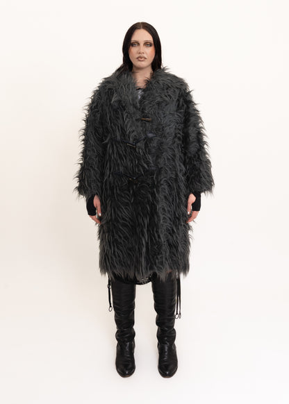 Hooded faux fur coat