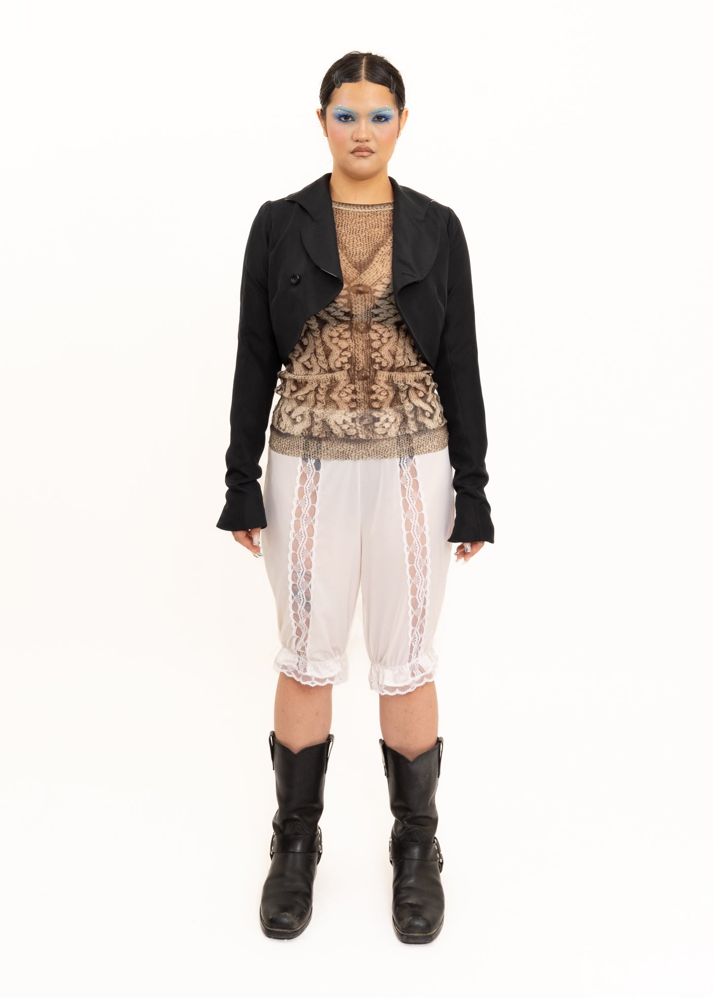 Cropped jacket with tuxedo style lapel