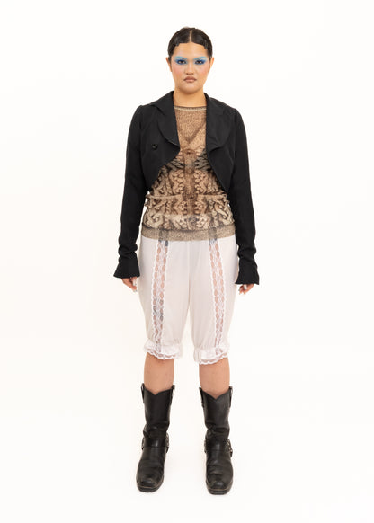 Cropped jacket with tuxedo style lapel