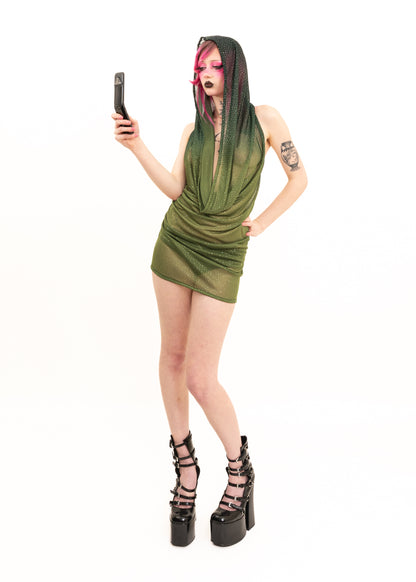 Portals Dress- green glitter mesh
