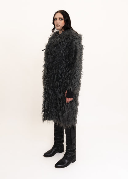 Hooded faux fur coat