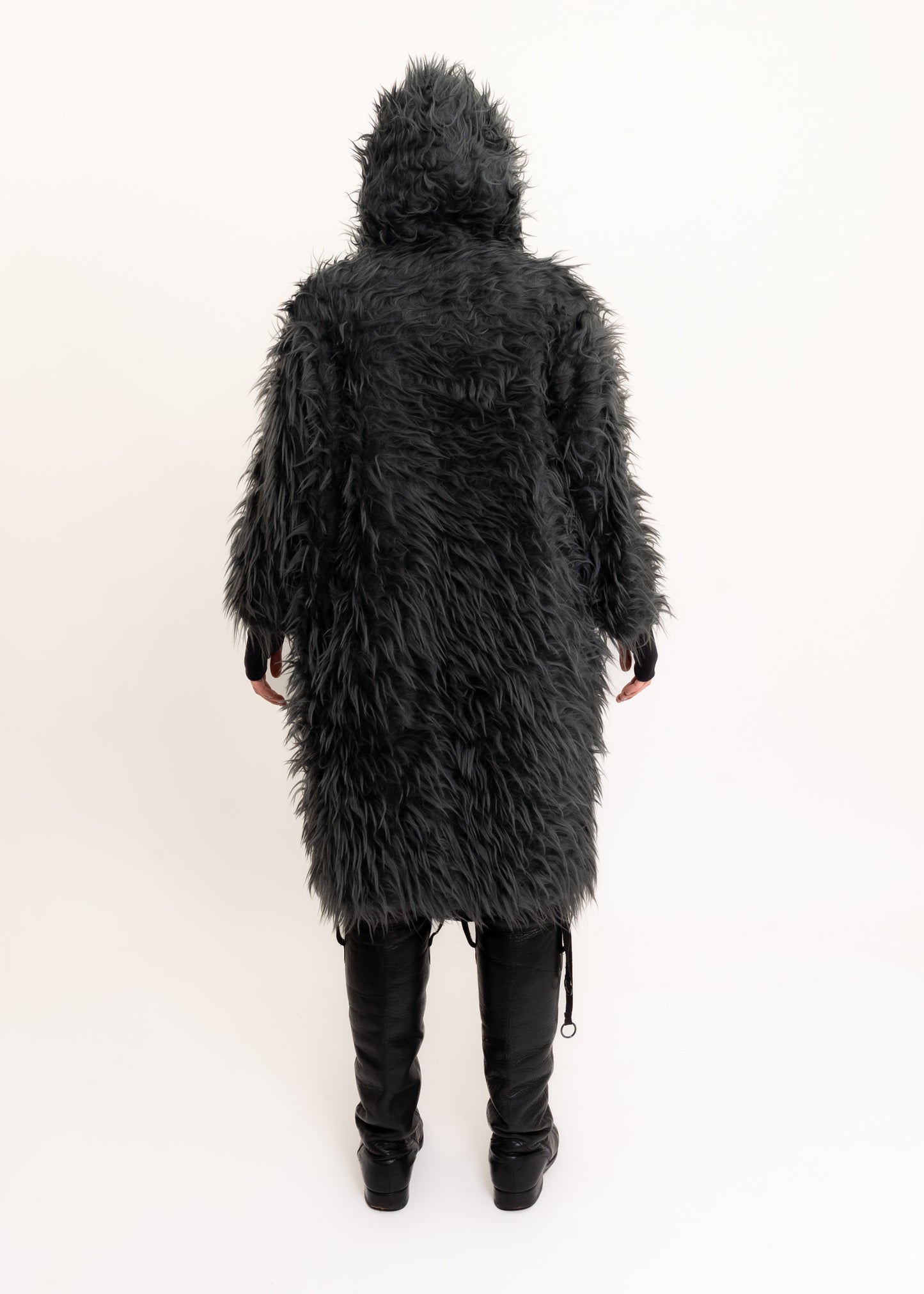 Hooded faux fur coat