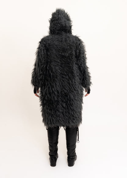 Hooded faux fur coat