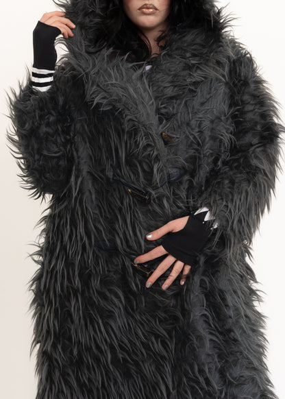 Hooded faux fur coat