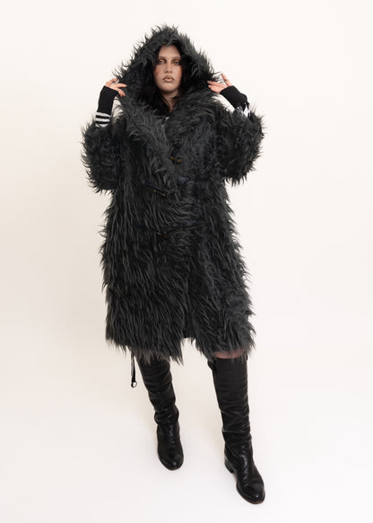Hooded faux fur coat