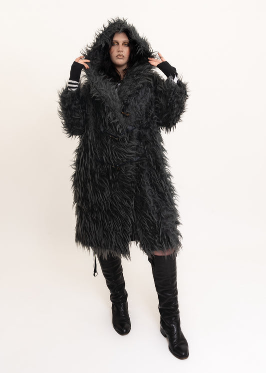 Hooded faux fur coat